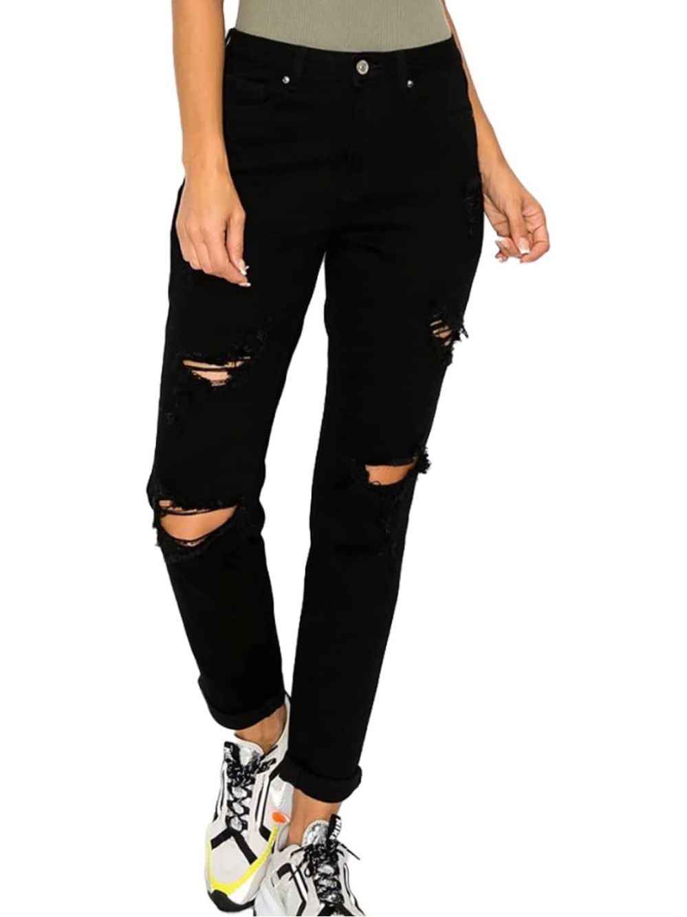WAX JEAN Women's Boyfriend Jeans Destructed Blown Knee and Rolled Cuff. Sz 7/6
